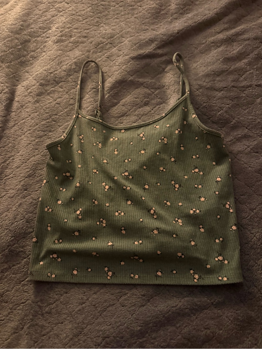 American Eagle Outfitters Olive Green Floral Ribbed Cami Tank